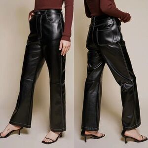 Beige Botany Black Straight Leg Faux Leather Pants L